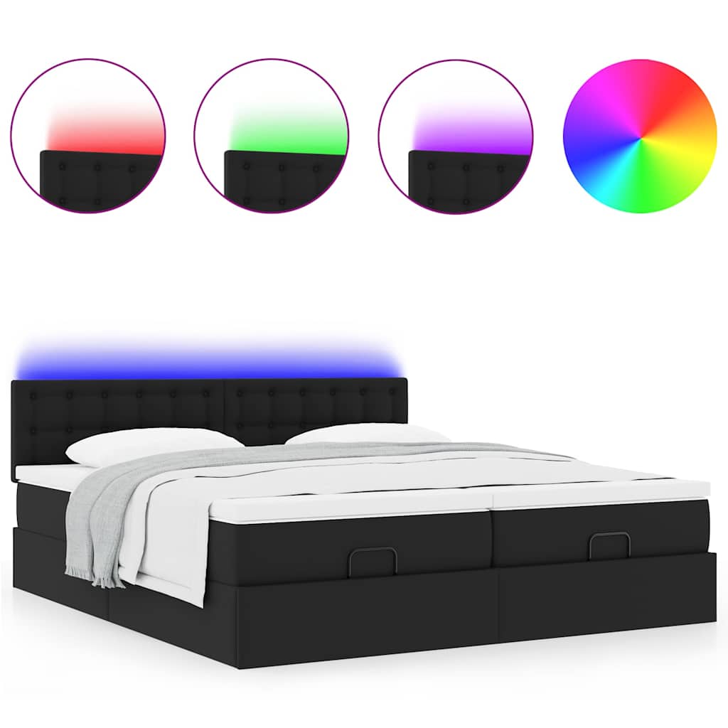 Otomanski krevet s madracima i LED crni 180x200 cm umjetna koža