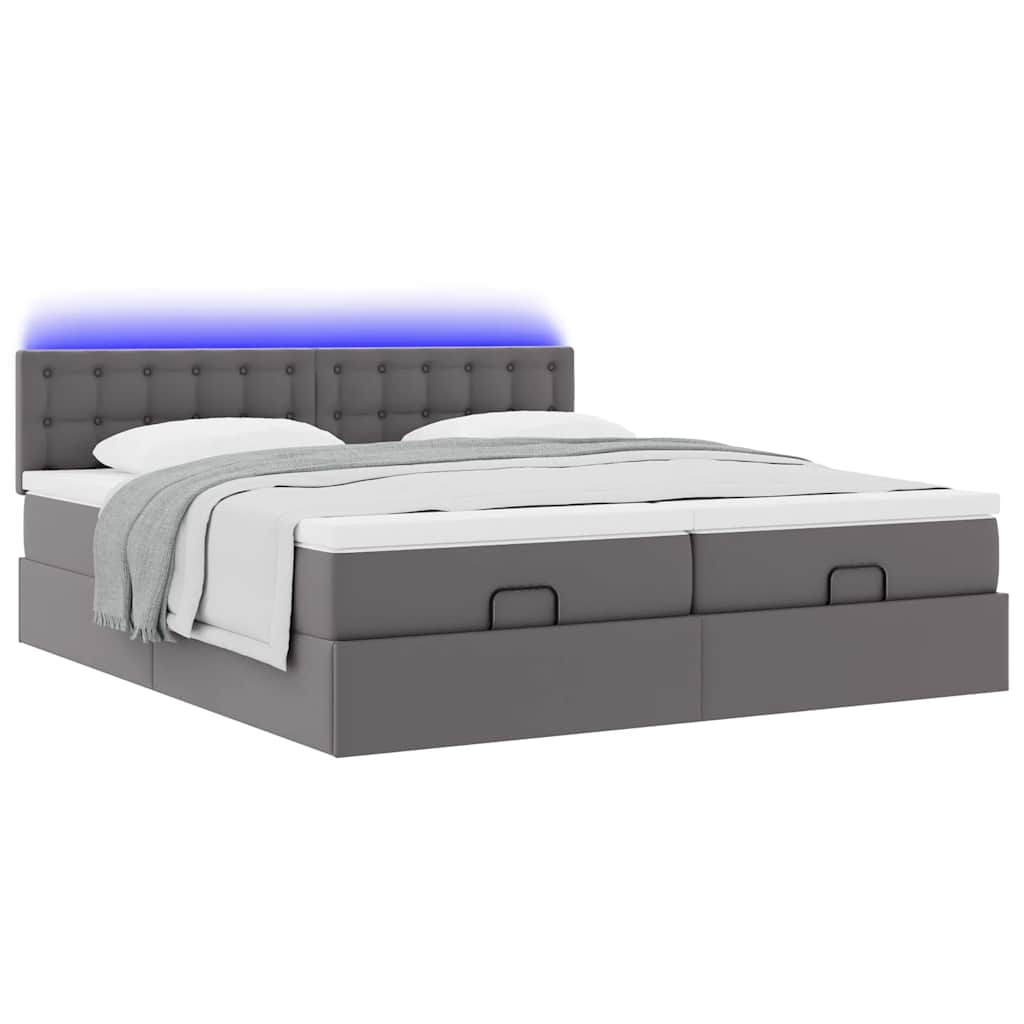 Otomanski krevet s madracima i LED sivi 180x200 cm umjetna koža