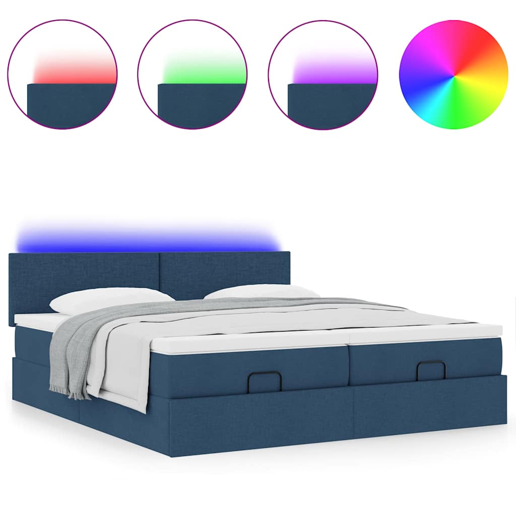 Ottoman krevet s madracima i LED diodama plavi 160x200 cm tkanina