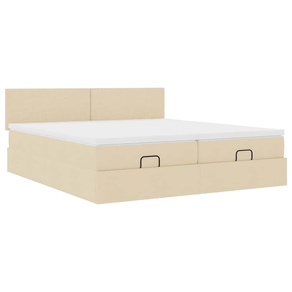 Otomanski okvir kreveta s madracima krem 200x200cm od tkanine