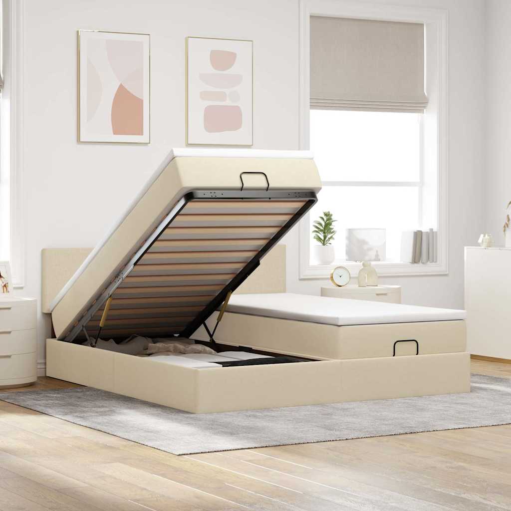 Otomanski okvir kreveta s madracima krem 200x200cm od tkanine