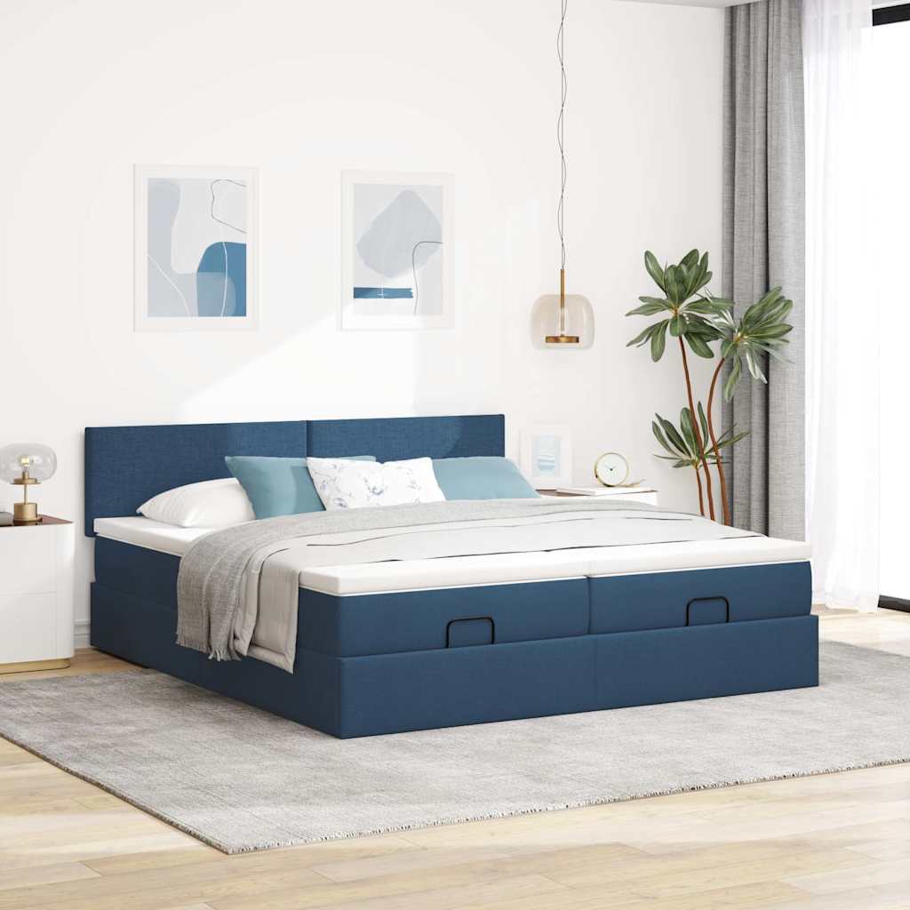 Otomanski okvir kreveta s madracima plavi 200x200cm tkanine