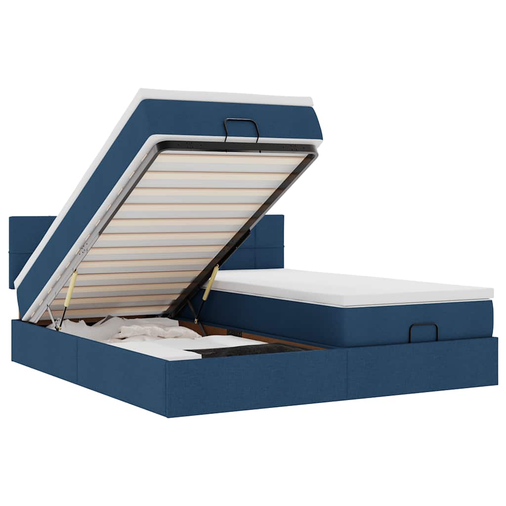 Ottoman krevet s madracima i LED diodama plavi 160x200 cm tkanina