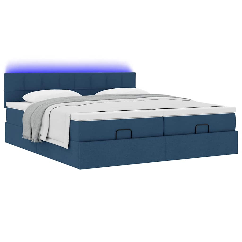 Ottoman krevet s madracima i LED diodama plavi 160x200 cm tkanina