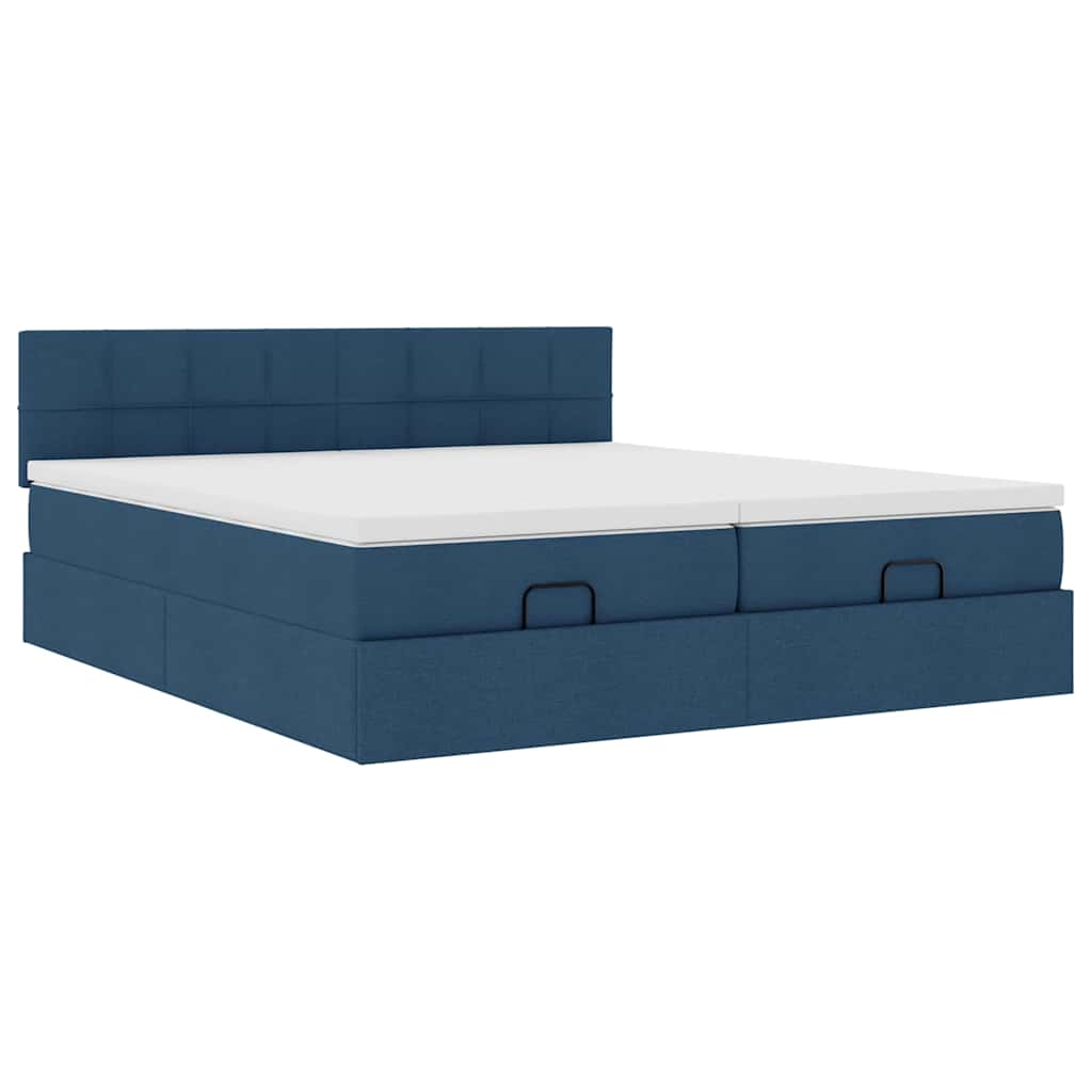 Ottoman krevet s madracima i LED diodama plavi 160x200 cm tkanina