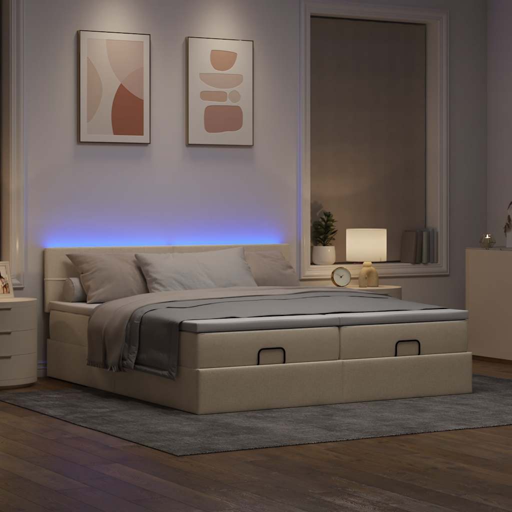 Otomanski okvir kreveta s madracima krem 200x200cm od tkanine