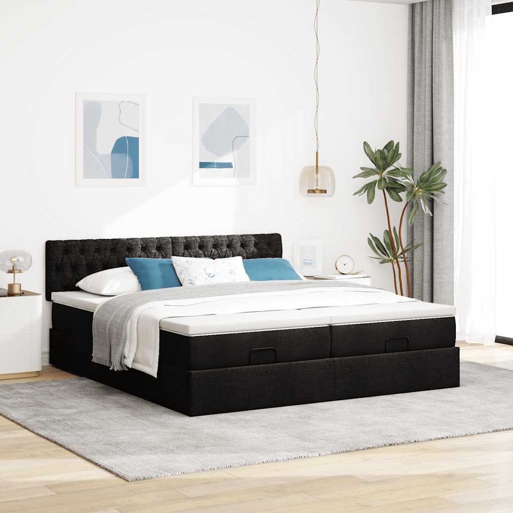 Okvir kreveta s madracima crni 160x200cm od tkanine