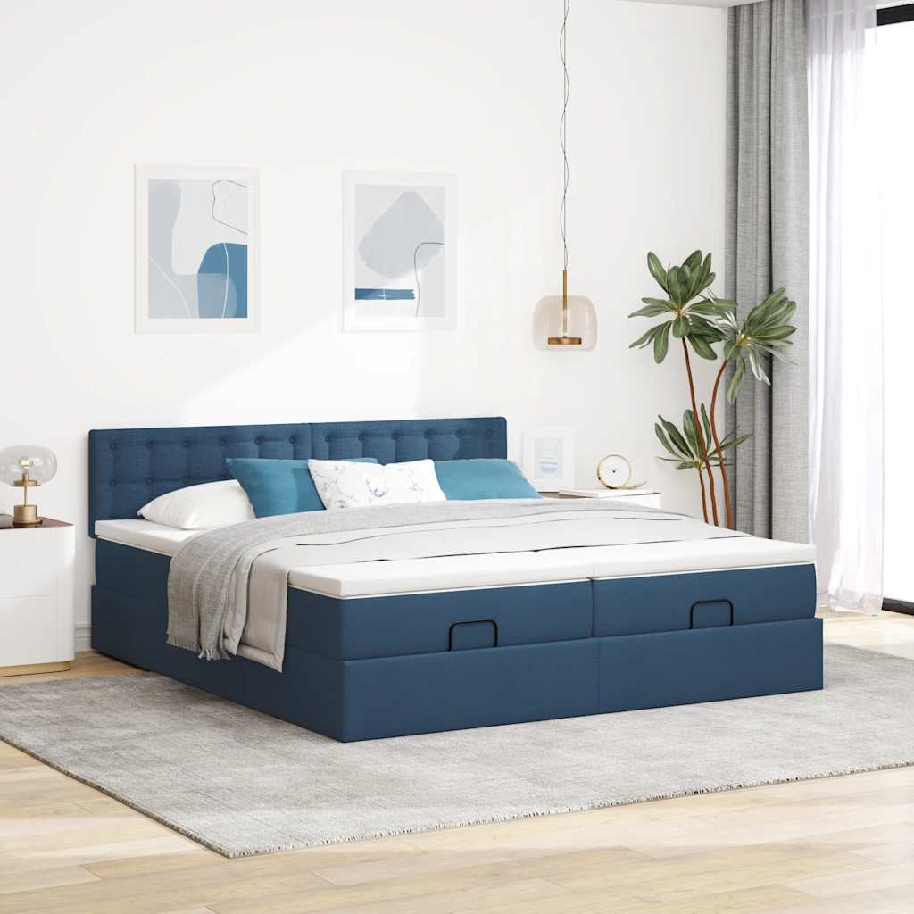 Otomanski okvir kreveta s madracima plavi 180x200cm od tkanine
