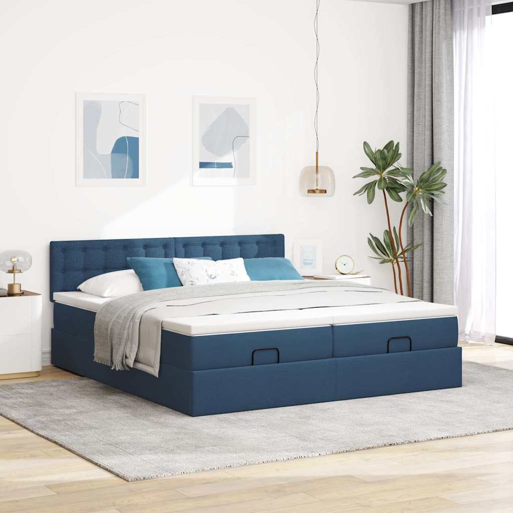 Otomanski okvir kreveta s madracima plavi 200x200cm tkanine
