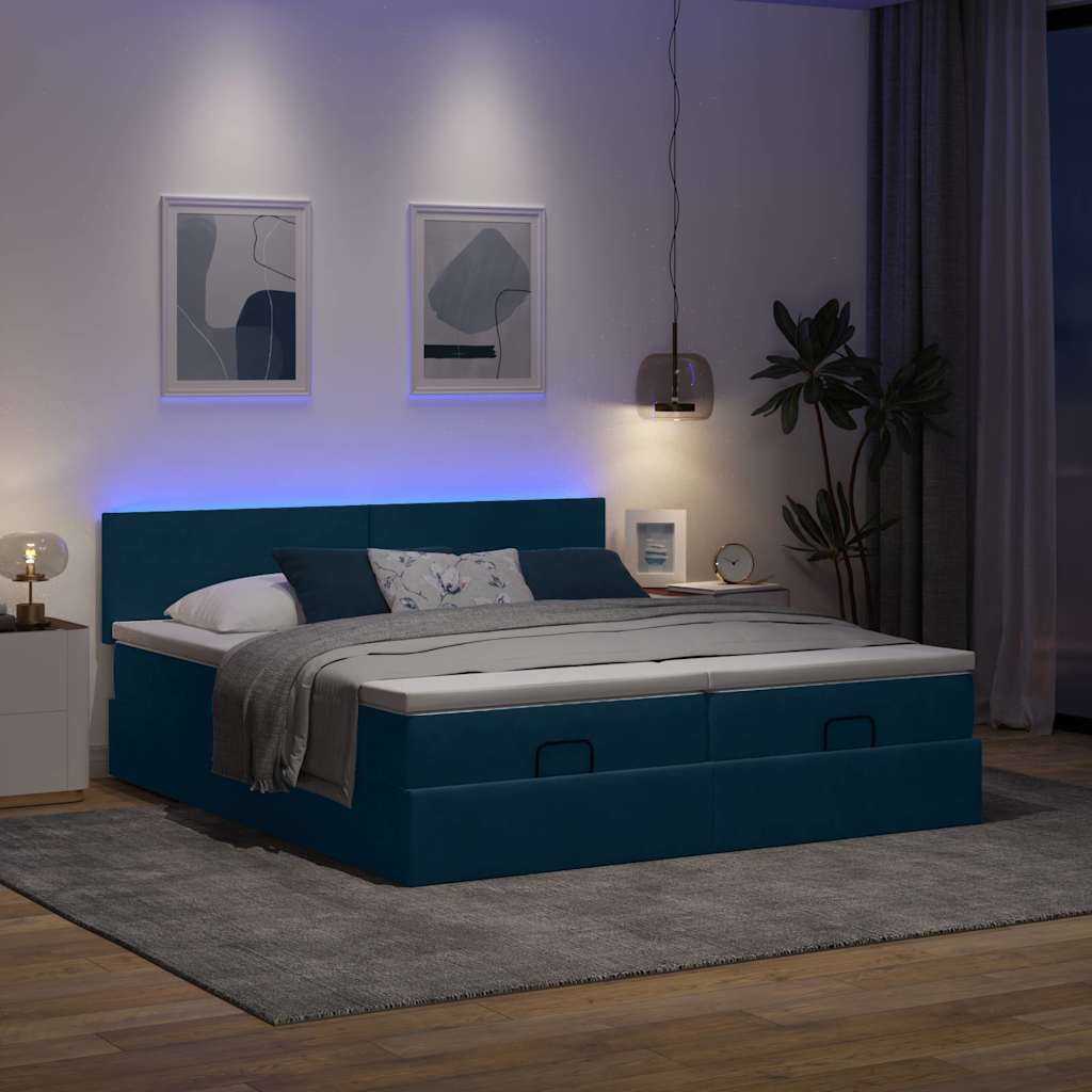 Otomanski okvir kreveta s madracima plavi 200x200cm baršunasti