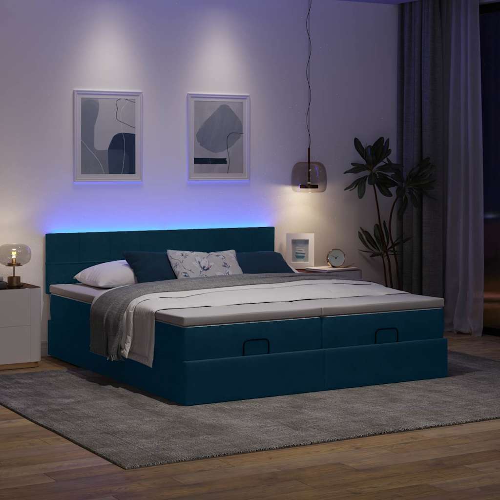 Otomanski okvir kreveta s madracima plavi 180x200cm baršunasti