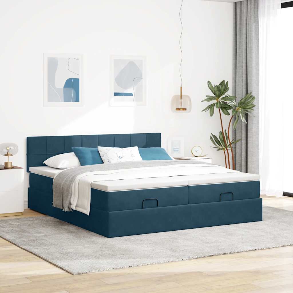 Otomanski okvir kreveta s madracima plavi 180x200cm baršunasti