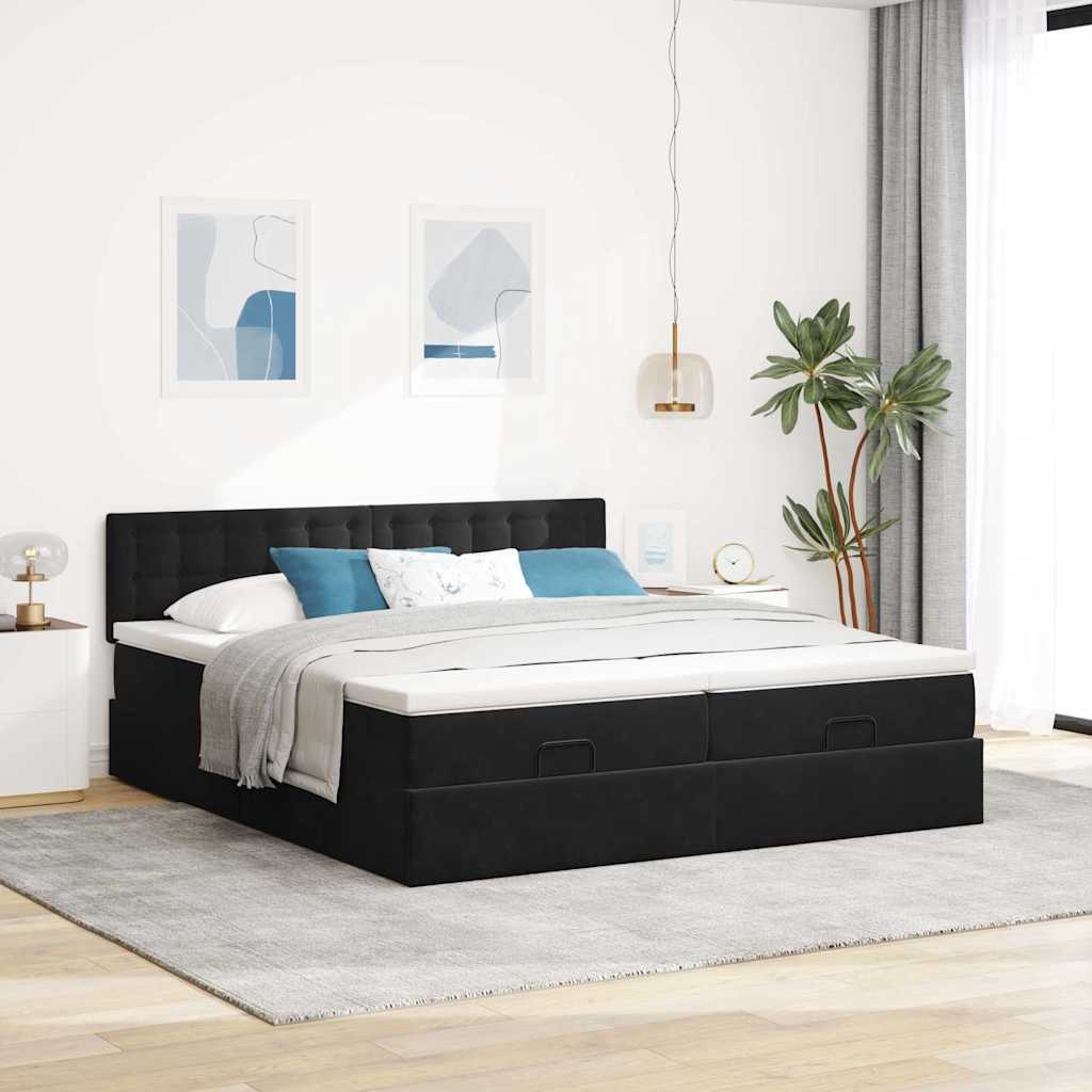 Otomanski okvir kreveta s madracima crni 180x200cm baršunasti