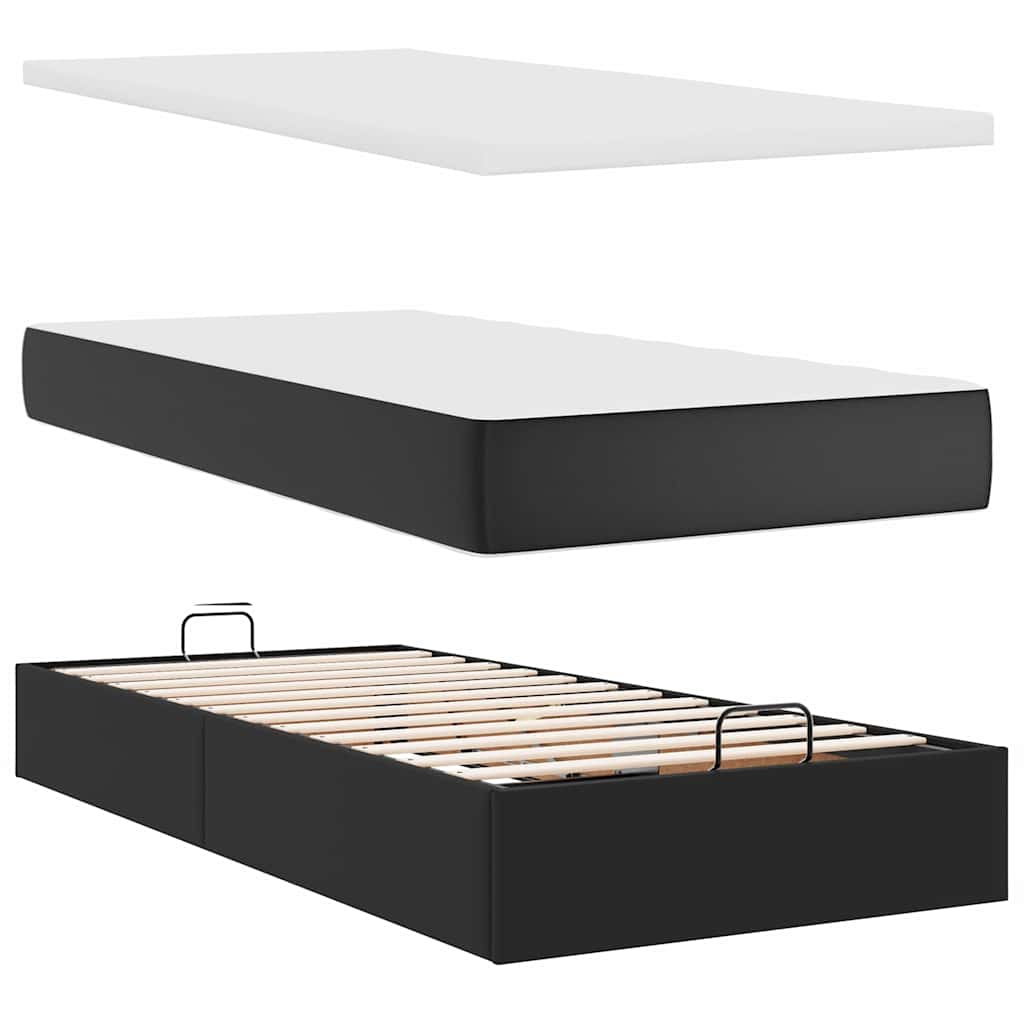 Otomanski krevet s madracem crni 90x200 cm umjetna koža