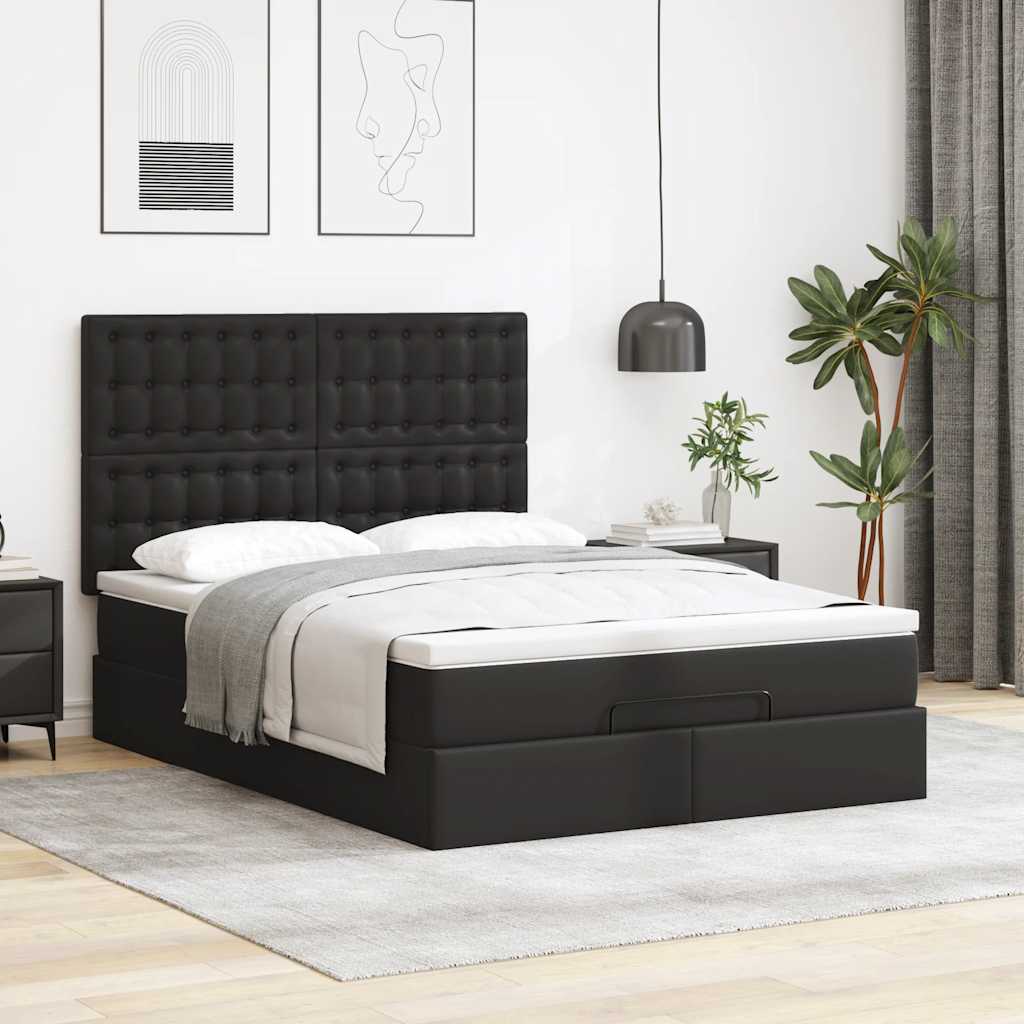 Otomanski okvir kreveta s madracem crni 140x200cm umjetna koža