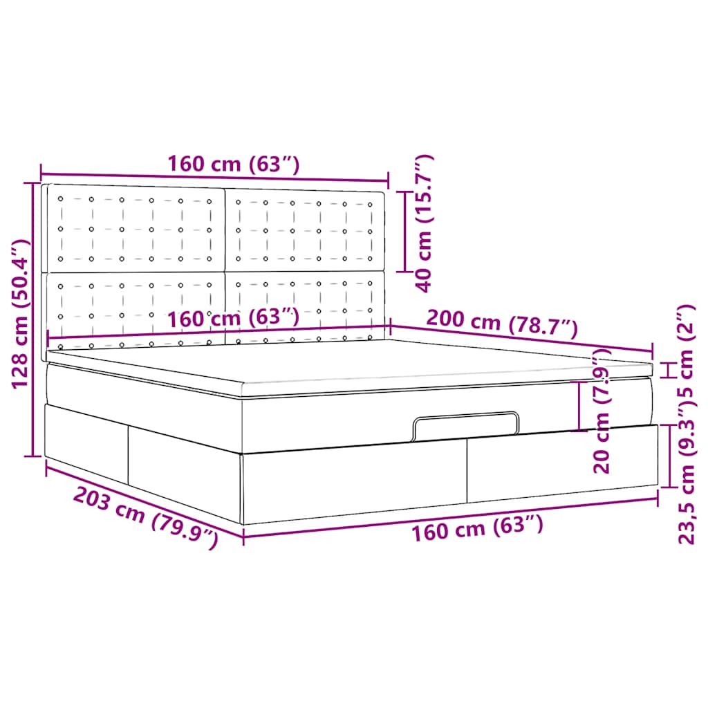Otomanski okvir kreveta s madracem crni 160x200cm umjetna koža