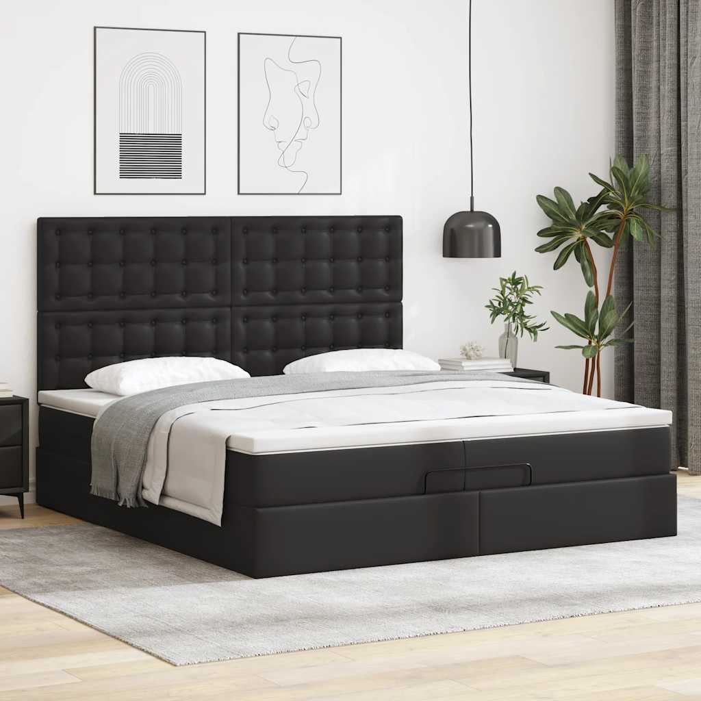 Otomanski okvir kreveta s madracima crni 200x200cm umjetna koža