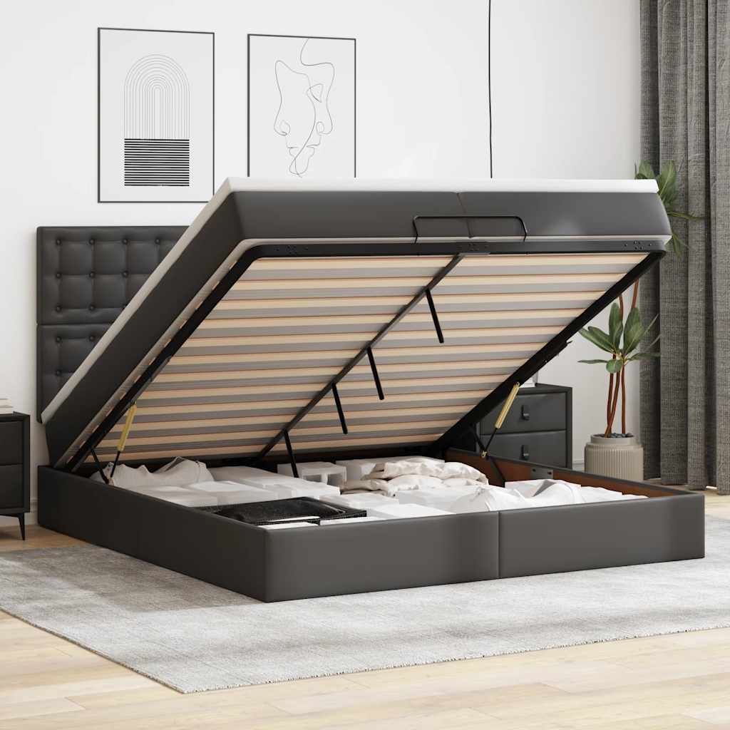 Otomanski okvir kreveta s madracima crni 200x200cm umjetna koža