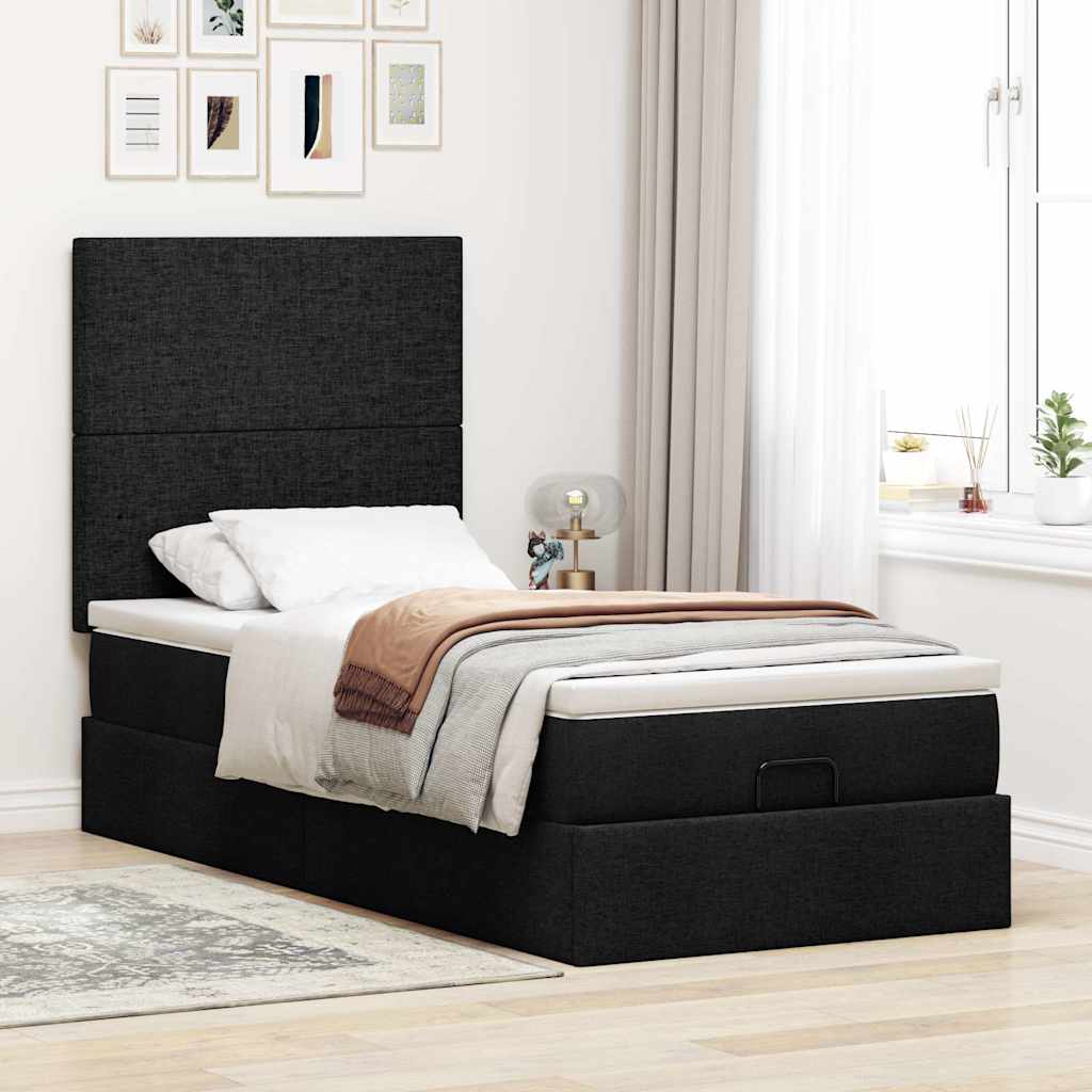 Otomanski krevet s madracem crni 90x200 cm tkanine