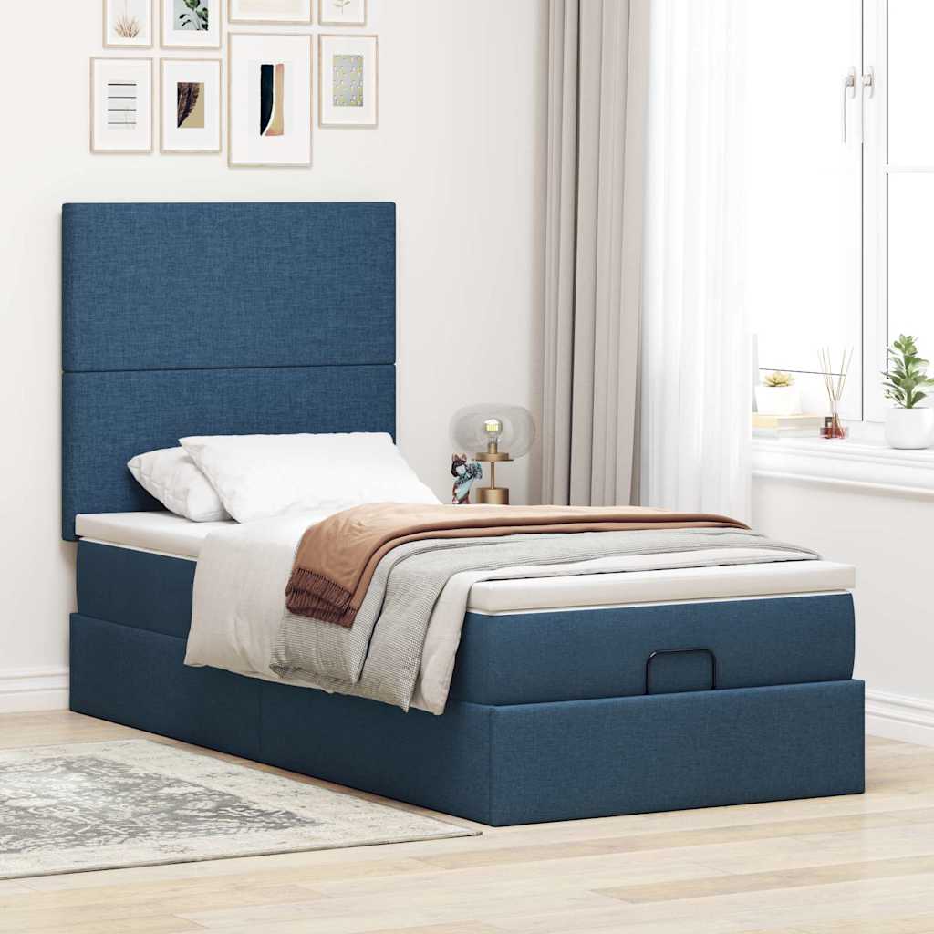 Otomanski krevet s madracem plavi 100x200 cm tkanine