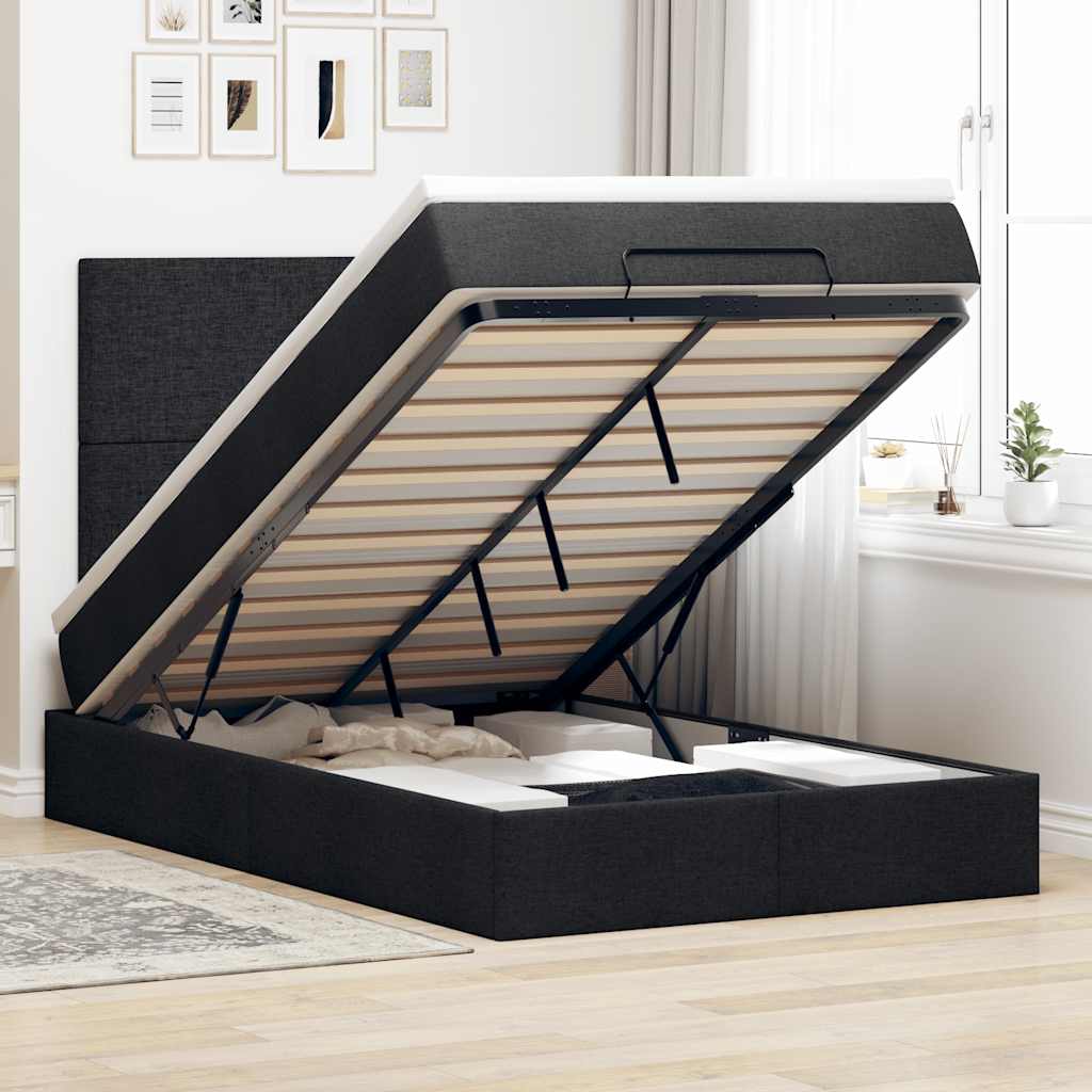 Otomanski krevet s madracem crni 120x190 cm tkanine