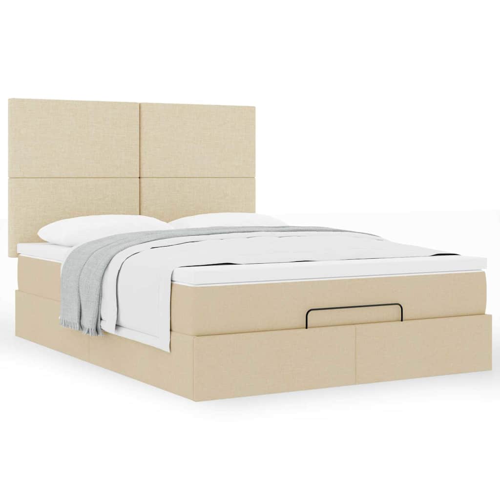 Otomanski krevet s madracem krem 140x190cm od tkanine