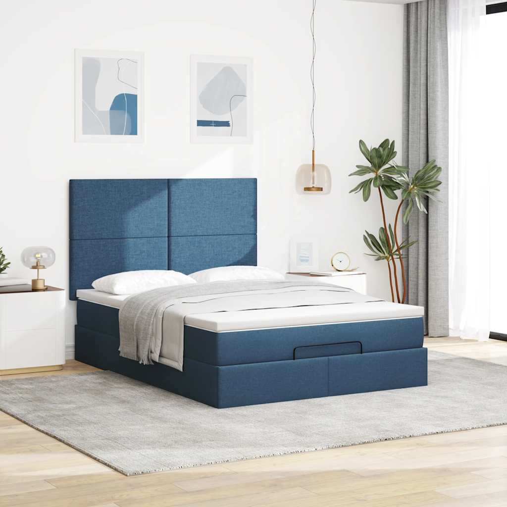 Otomanski krevet s madracem plavi 140x190cm od tkanine