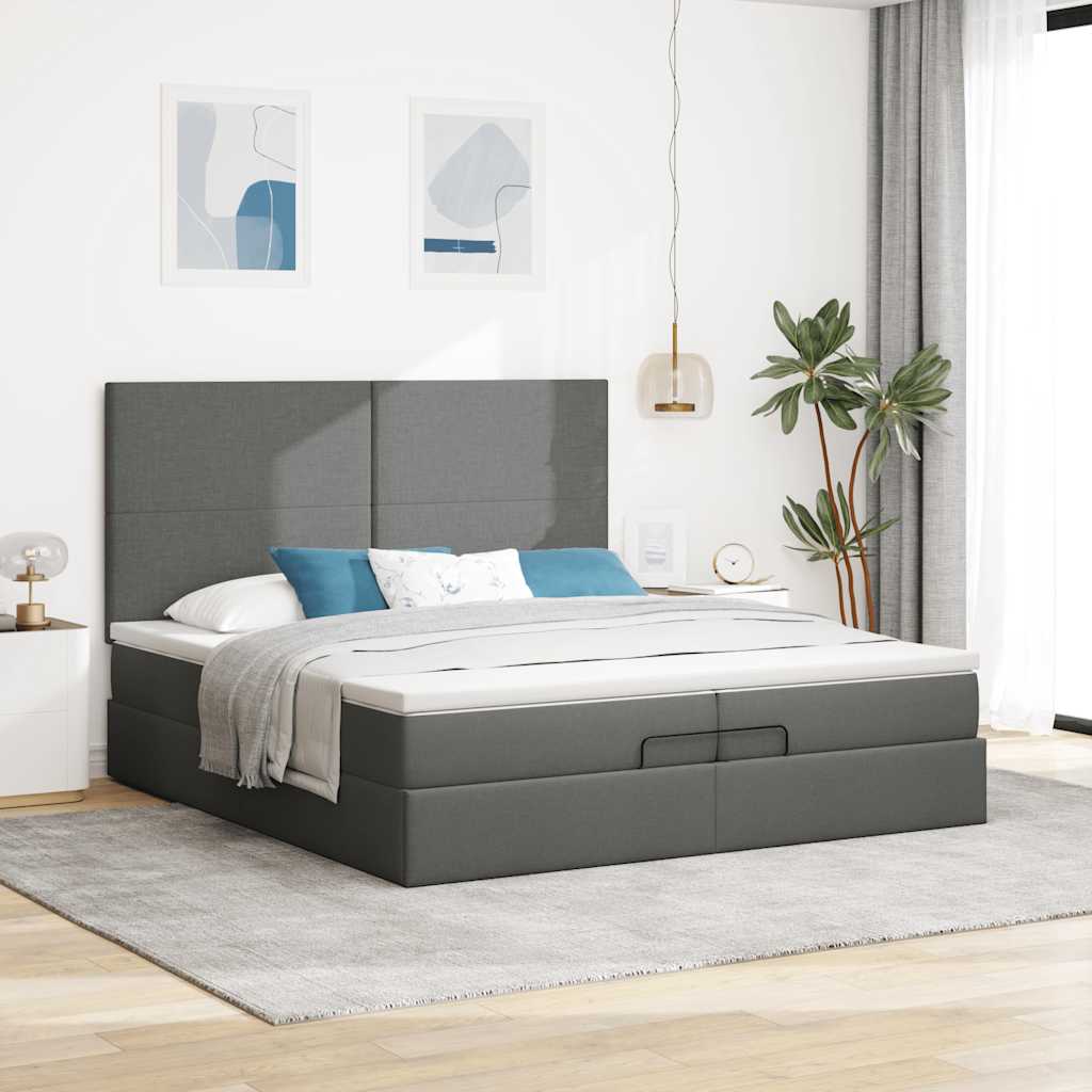 Otomanski okvir kreveta s madracima tamnosivi 200x200cm tkanine
