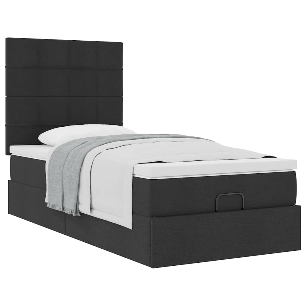 Otomanski okvir kreveta s madraca crni 80x200cm od tkanine