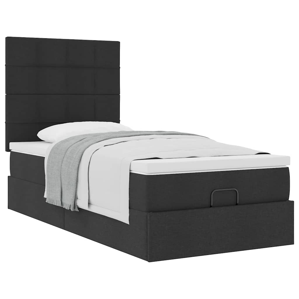 Otomanski krevet s madracem crni 100x200 cm tkanine