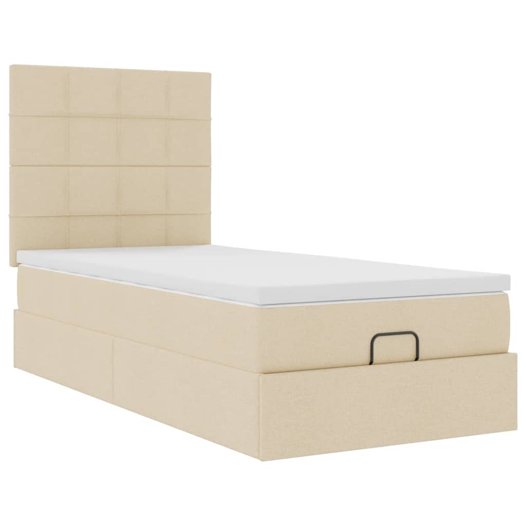 Otomanski krevet s madracem krem 100x200 cm tkanine