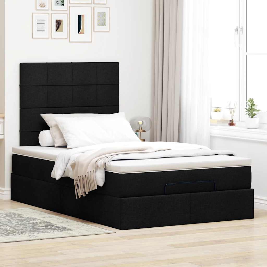 Otomanski krevet s madracem crni 120x200 cm tkanine