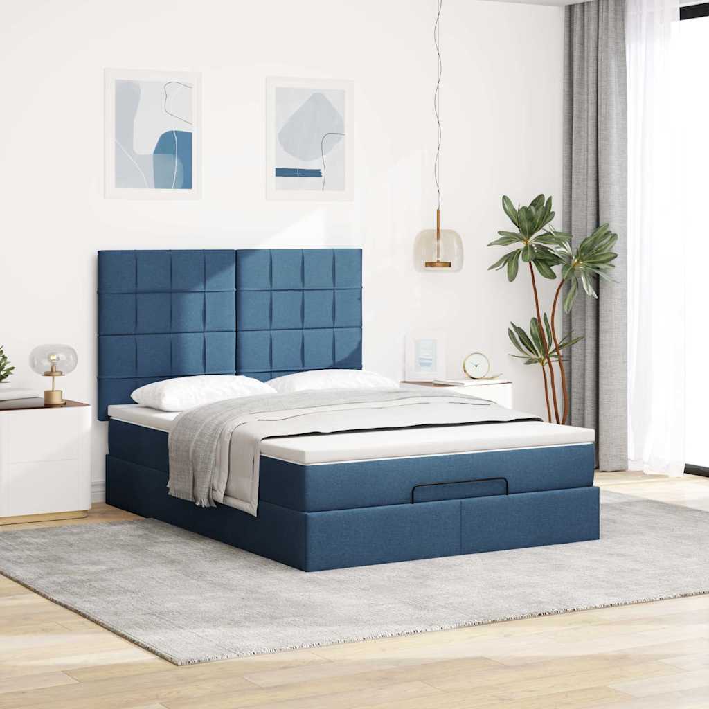 Otomanski krevet s madracem plavi 140x190cm od tkanine