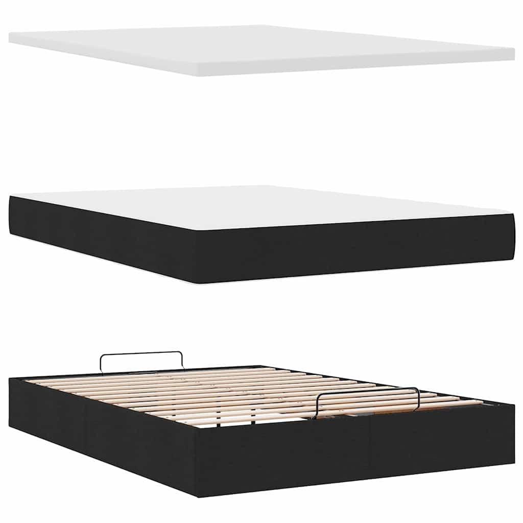 Otomanski krevet s madracem crni 140x200 cm tkanine