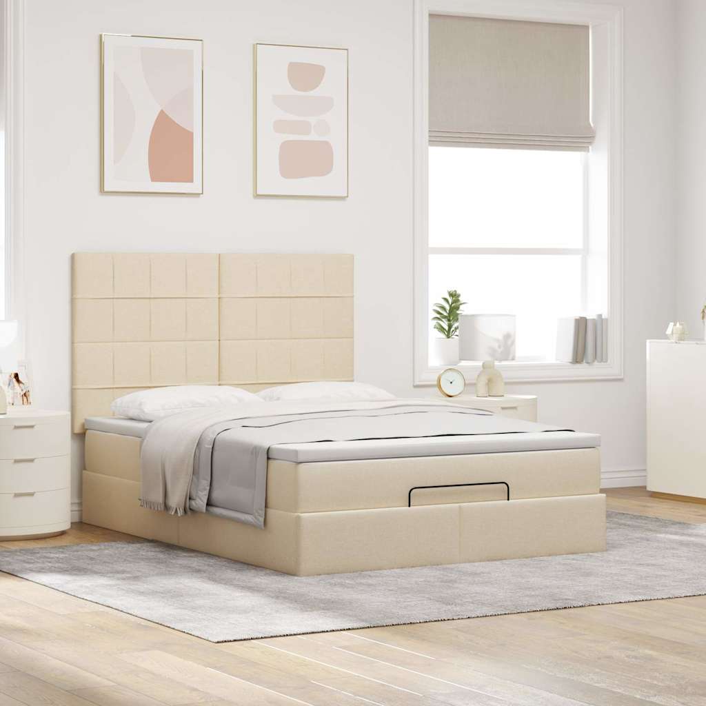Otomanski krevet s madracem krem 140x200 cm tkanine