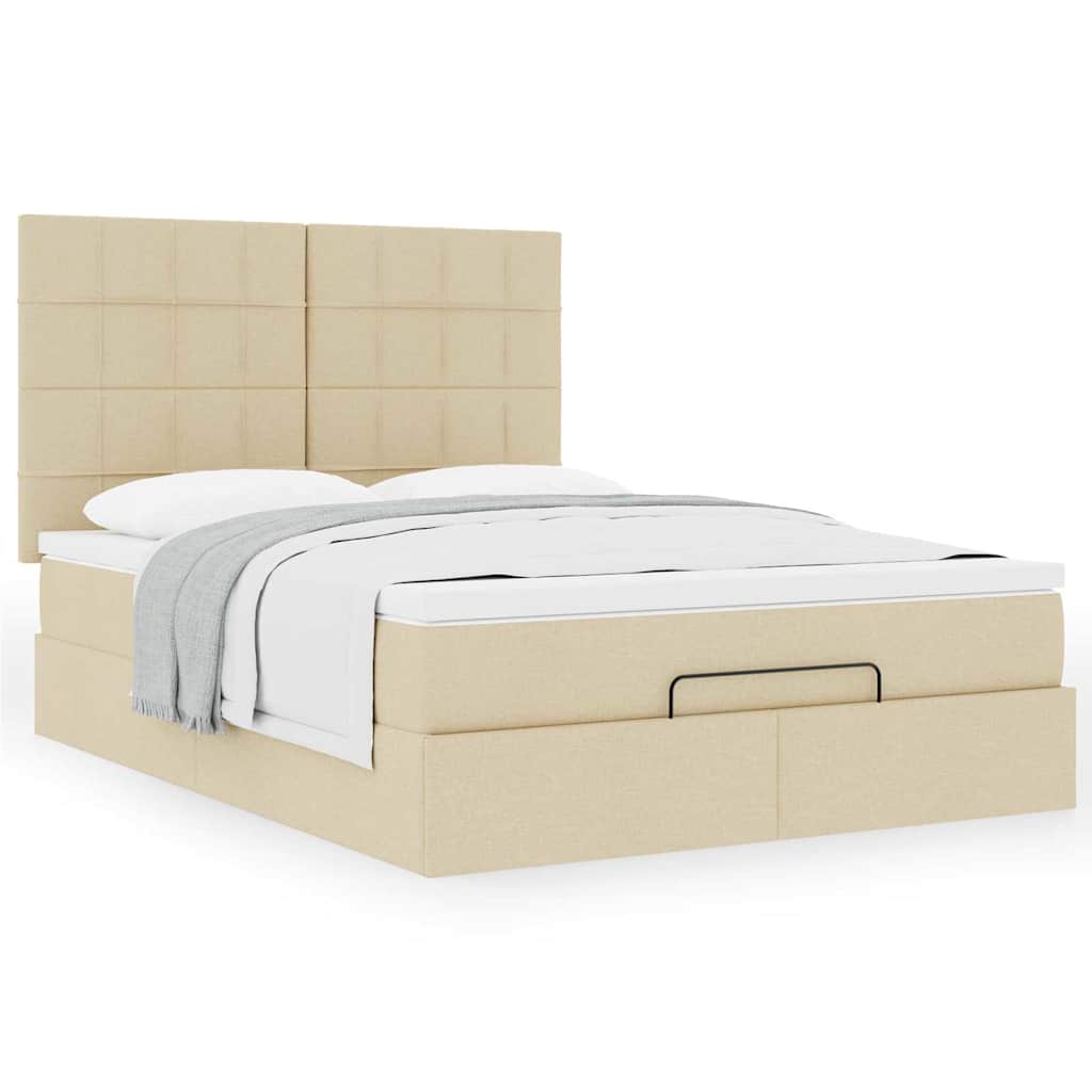 Otomanski krevet s madracem krem 140x200 cm tkanine
