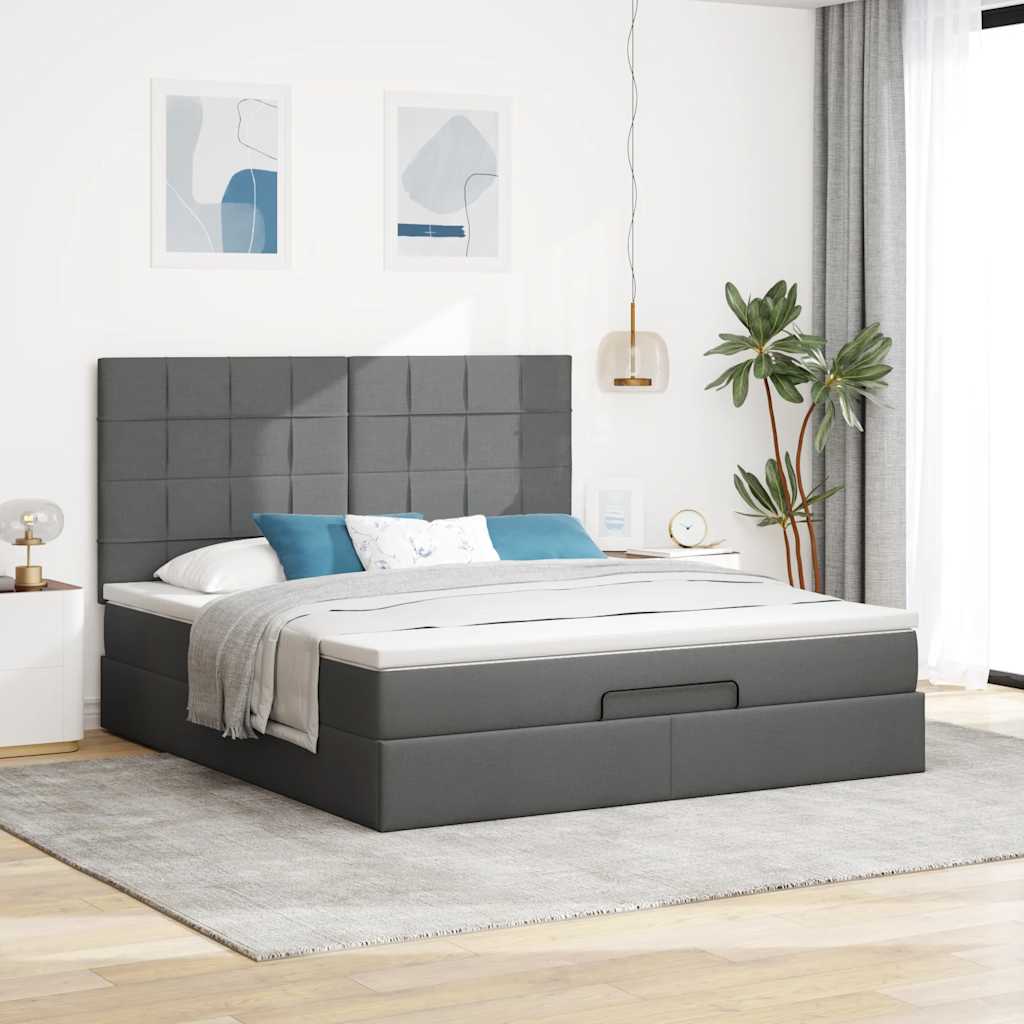 Otomanski krevet s madracem tamnosivi 160x200cm od tkanine