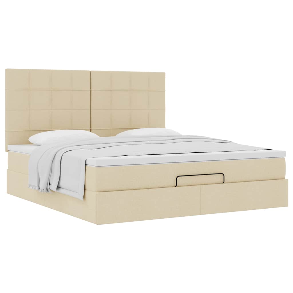 Otomanski krevet s madracem krem 180x200cm od tkanine