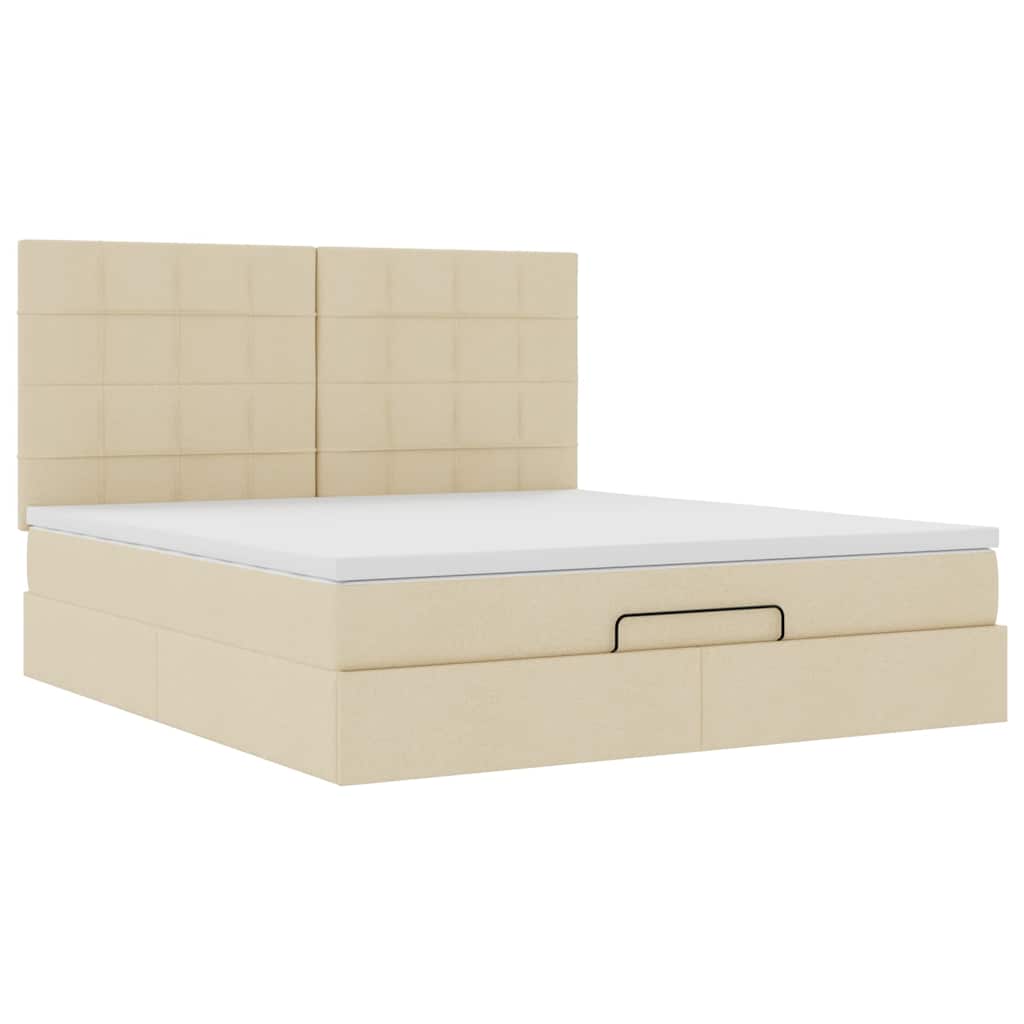 Otomanski krevet s madracem krem 180x200cm od tkanine