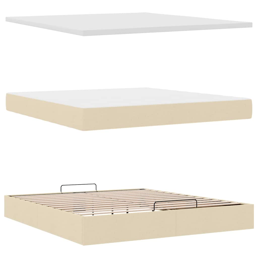 Otomanski krevet s madracem krem 180x200cm od tkanine