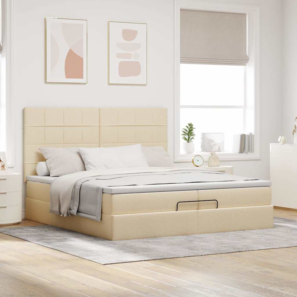 Otomanski okvir kreveta s madracima krem 200x200cm od tkanine
