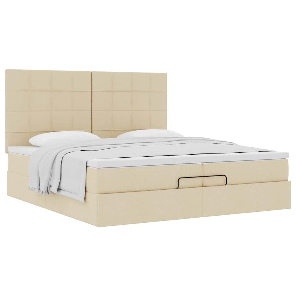 Otomanski okvir kreveta s madracima krem 200x200cm od tkanine