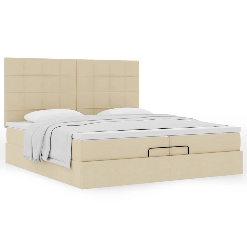 Otomanski okvir kreveta s madracima krem 200x200cm od tkanine