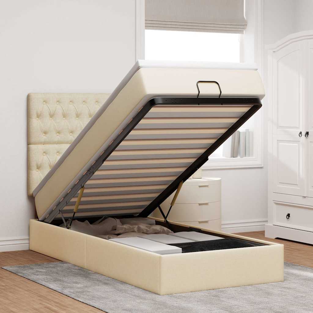 Otomanski okvir kreveta s madraca krem 80x200cm od tkanine