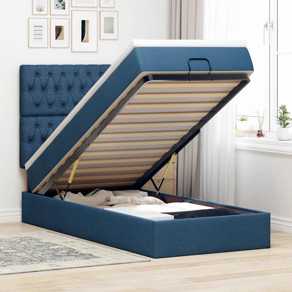 Otomanski okvir kreveta s madraca plavi 90x190cm od tkanine