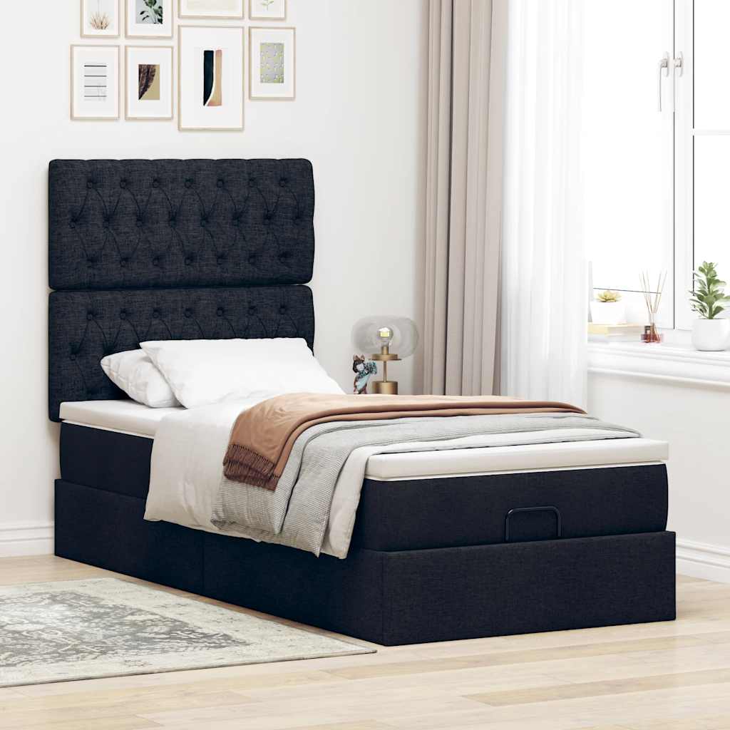 Otomanski krevet s madracem crni 90x200 cm tkanine