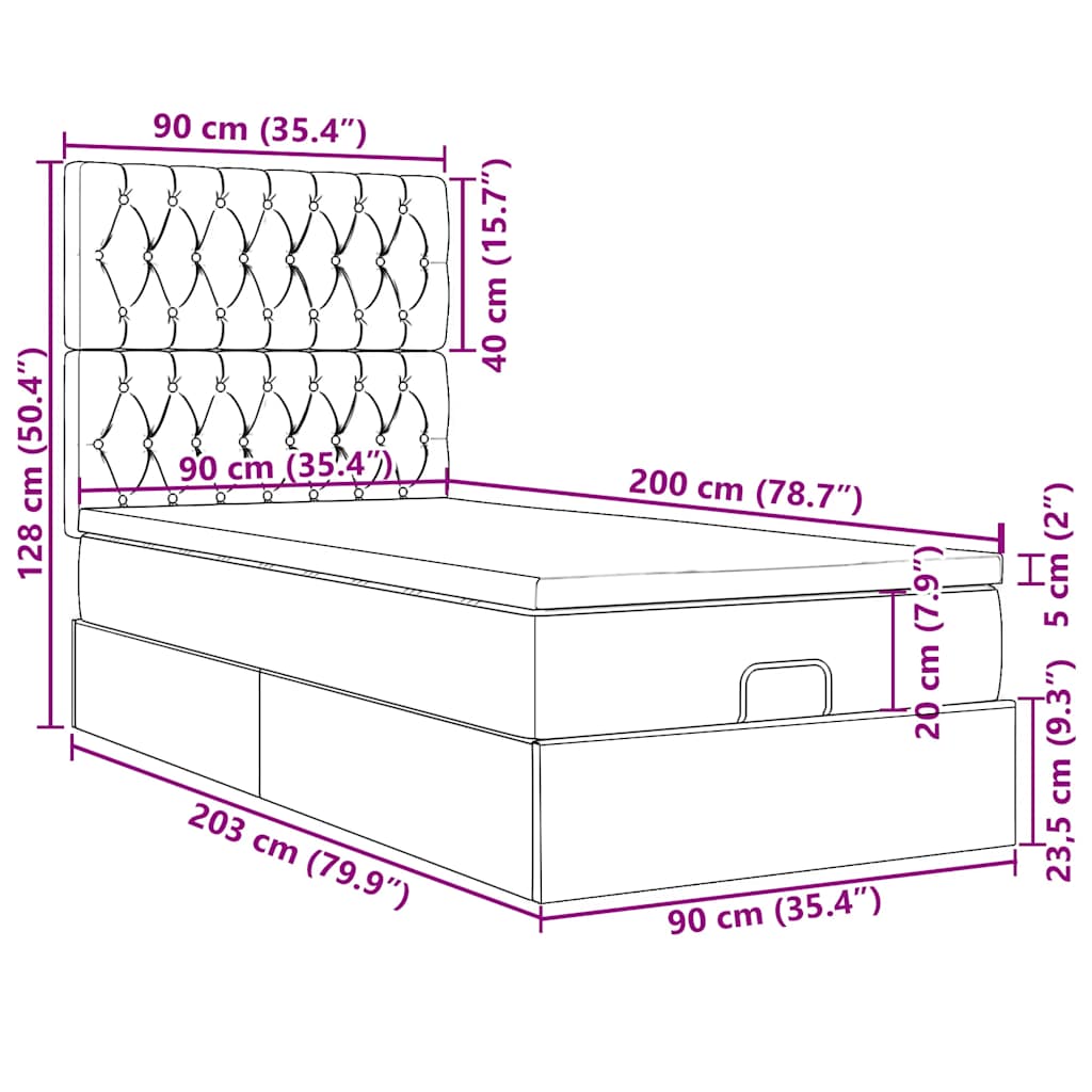 Otomanski krevet s madracem plavi 90x200 cm tkanine