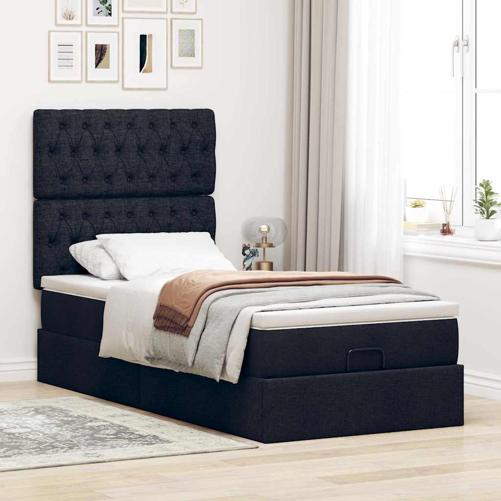 Otomanski krevet s madracem crni 100x200 cm tkanine