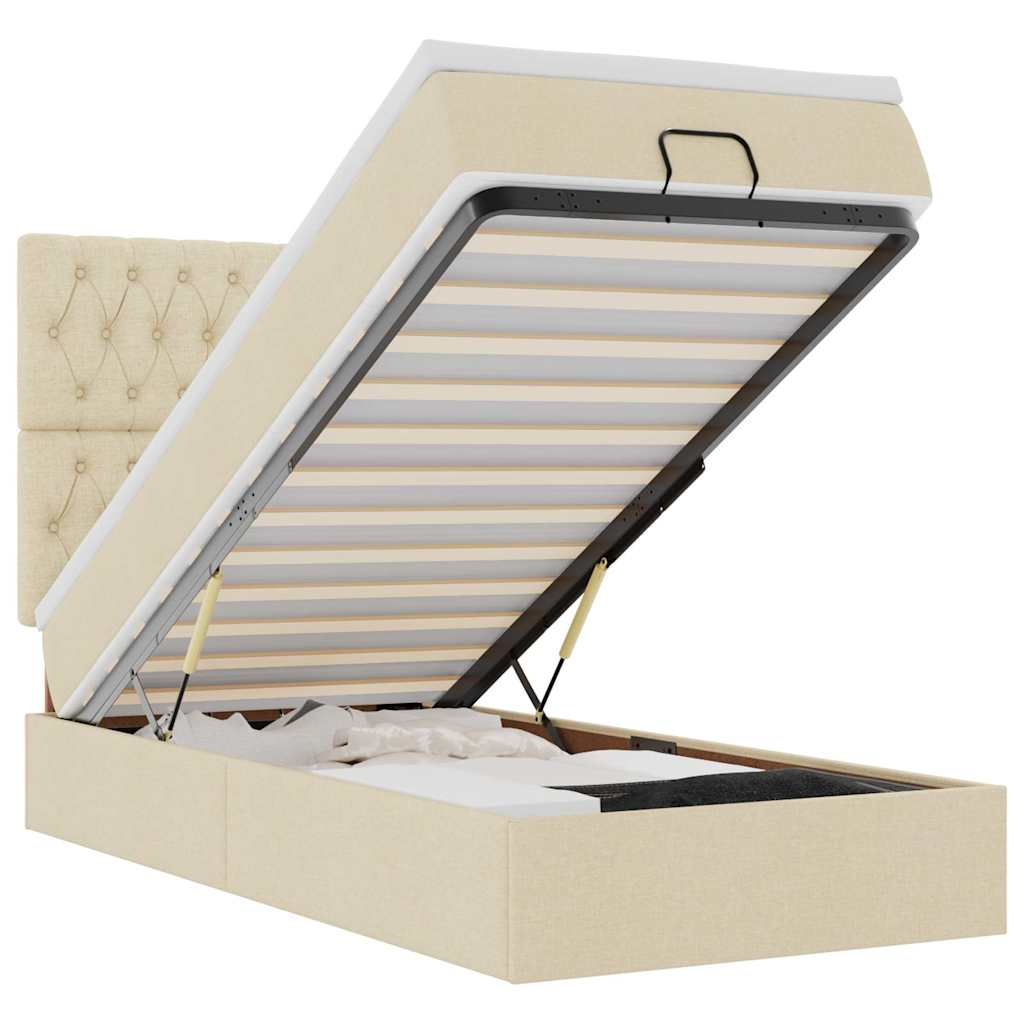 Otomanski krevet s madracem krem 100x200 cm tkanine