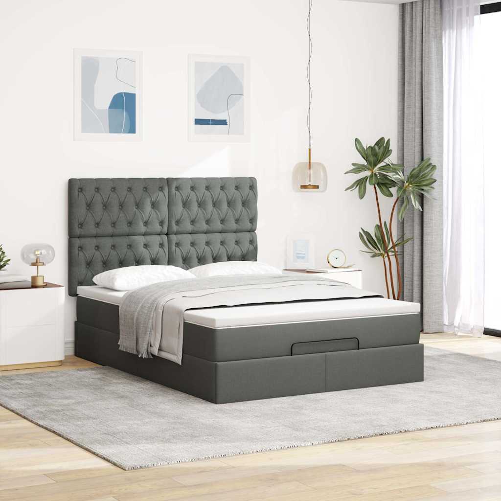 Otomanski krevet s madracem tamnosivi 140x190cm od tkanine